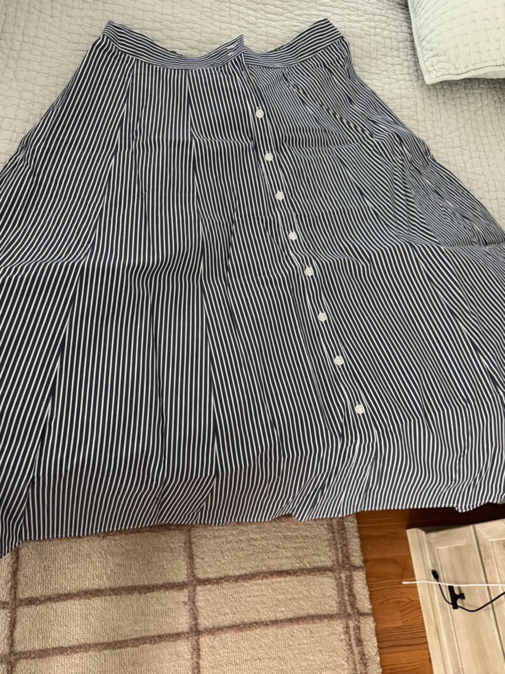 City Chic Navy and White Vertical Stripe Button-Front A-Line Skirt